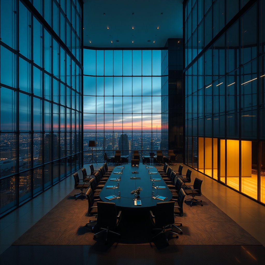 A refined modern boardroom prepared for a strategic meeting